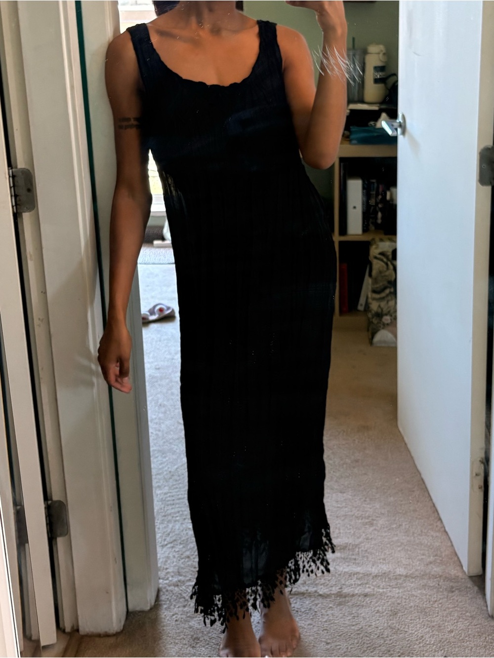 Zara Black Sleeveless Maxi Dress with Lace Hem